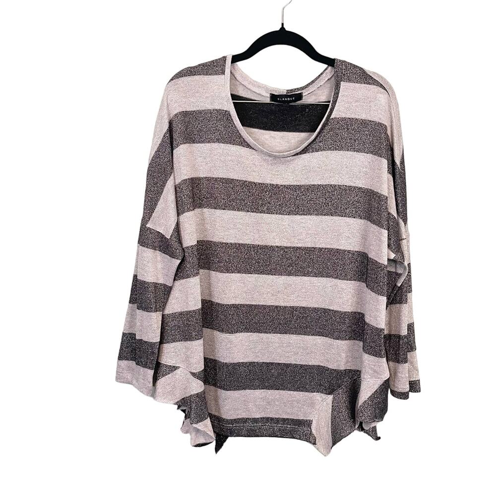 Blanque Sweater Top 1 Gray Striped Knit Oversized Pullover Grannycore Mature USA